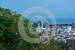 view old phuket town in the distance is Challong Bay and the islands big Buddha Phuket Thailand