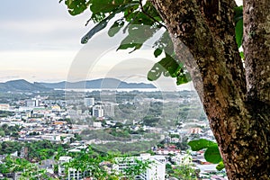 view old phuket town in the distance is Challong Bay and the islands big Buddha Phuket Thailand