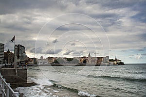 View on Old Port of Gijon and the Cantabric sea, Asturias, Northern Spain
