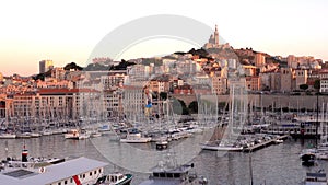 The view of Old Port of Marseille and Notre Dame de la Garde, Marseille, France