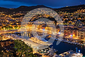 View of Old Port of Nice with yachts, France in the evening