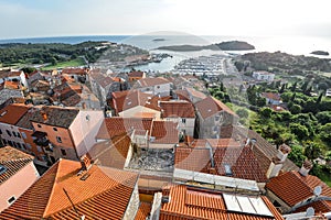 View on old red roofs of small Croatian town Vrsar, Croatia