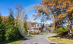 View of a Old Restored Stone Colonial House With Gardens and Landscape