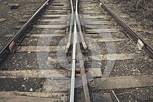 View of the old rustic railroad track.