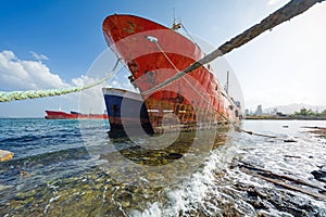Old rusty vessels in a Scrap yard
