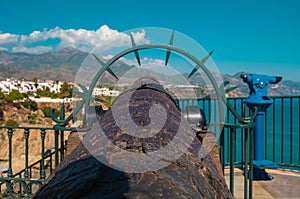 View of old Spanish war cannon facing Nerja beach photo