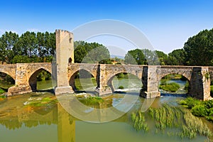 View of old stone bridge over Ebro. Frias