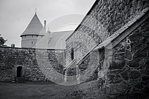 View on old stone fortress of Trakai Island Castle, Lithuania.