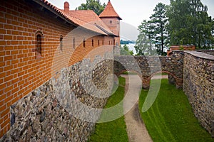 View on old stone fortress of Trakai Island Castle, Lithuania.