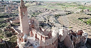 view of old temple in destroyed in Spanish Civil War town Belchite, Spain