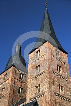 View of old town of Altenburg, Germany, with two Rote Spitze (Red Spire) buildings