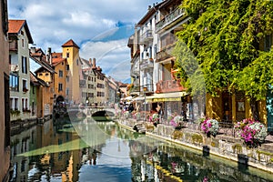 View of the old town of Annecy. France.