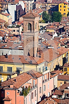View on old town from Asinelli tower in Bologna