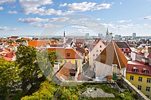 View of the Old Town of the Baltic city of Tallinn Estonia from the lookout point on Toompea Hill