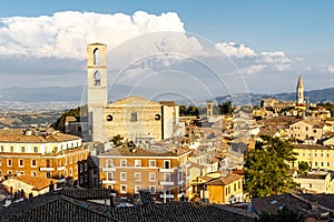 A view of the old town and the Basilica di San Domenico church in Perugia, Umbria, Italy
