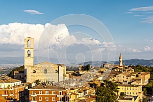 A view of the old town and the Basilica di San Domenico church in Perugia, Umbria, Italy