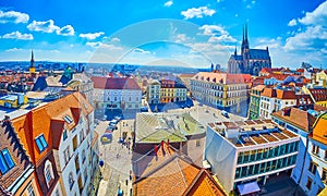 The view on Old town of Brno with Zelny Trh Cabbage market square and huge Cathedral of Saints Peter and Paul, Czech Republic photo