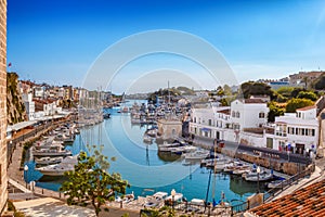 View on old town Ciutadella port on sunny day photo