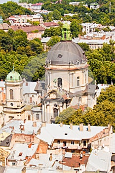 View of the old town and Dominican Church, Lviv photo