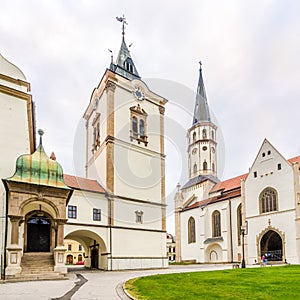 View at the Old Town Hall and Basilica of Saint James at the Master Pavol Square in Levoca, Slovakia
