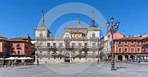 View at the Old Town Hall of León, Municipal Plastic Arts Workshop building, on León Plaza Mayor, or Leon Mayor square
