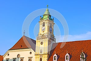View of old town hall on Main Square in old town, Bratislava, Slovakia