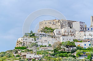View of the old town of Italian city Peschici, Puglia....IMAGE