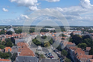 View of the old town from Lange Jan in Middelburg. Province of Zeeland in the Netherlands