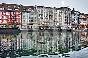 View of old town of Luzern and The Reuss River, Switzerland