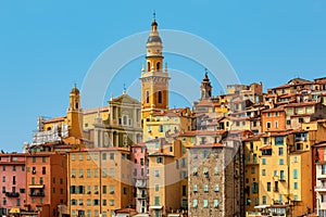 View of Old Town of Menton, France.