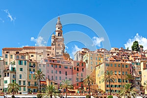 View on old town of Menton, France.