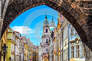 View of old town in Prague taken from Charles bridge