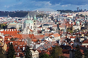 view of Old town of Prague with tiled roofs. Prague