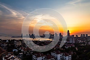 View of Old town and Qingdao bay from the hill of XiaoYuShan Par photo