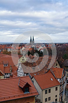 View of the old town of Quedlinburg from above