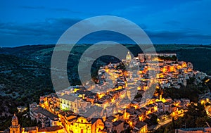 View of the old town of Ragusa Ibla at night, Sicily, Italy