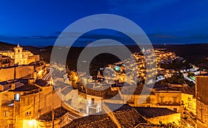 View of the old town of Ragusa Ibla at night, Sicily, Italy