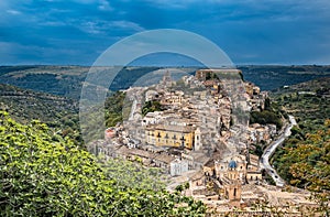 View of the old town of Ragusa Ibla in Sicily, Italy photo