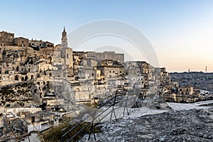 View at the old town - Sasso Caveoso - of  Matera during sunrise Basilicata, Italy