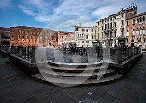 View of the old town square and stairs. Venice without water. Italy. Veneto