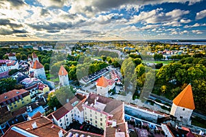 View of the Old Town from St. Olaf's Church Tower, in Tallinn, E