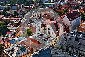 View of the Old Town of Tallinn from St. Olaf`s Church Tower. Tallinn, Estonia.