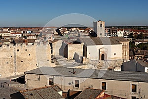 View of the old town and walls of medieval village Cuellar in a sunny day. Segovia, Castilla y