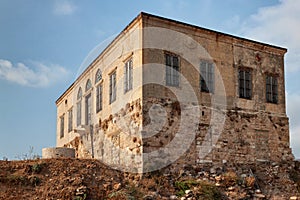 View of the old traditional Lebanese stone house over the Mediterranean sea in Byblos, Lebanon. The house is part of the ancient