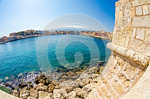 View of old Venetian Port of Chania. Landmarks of Crete island in Greece