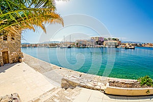 View of old Venetian Port of Chania. Landmarks of Crete island in Greece