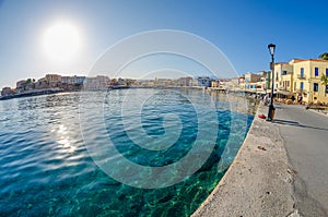 View of old Venetian Port of Chania. Landmarks of Crete island in Greece