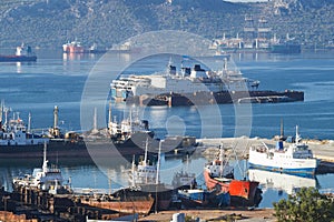 Old vessels at the bay of Eleusis, Greece.