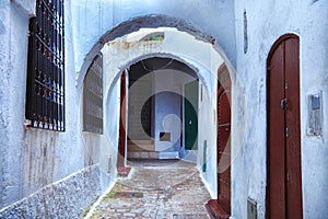 View of the old walls of Tetouan Medina quarter in Northern Morocco. A medina is typically walled, with many narrow and maze-like