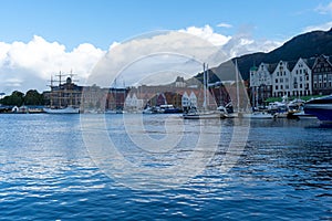 View from the Old Wharf to Bryggen UNESCO World Heritage Sight in Bergen, Norway